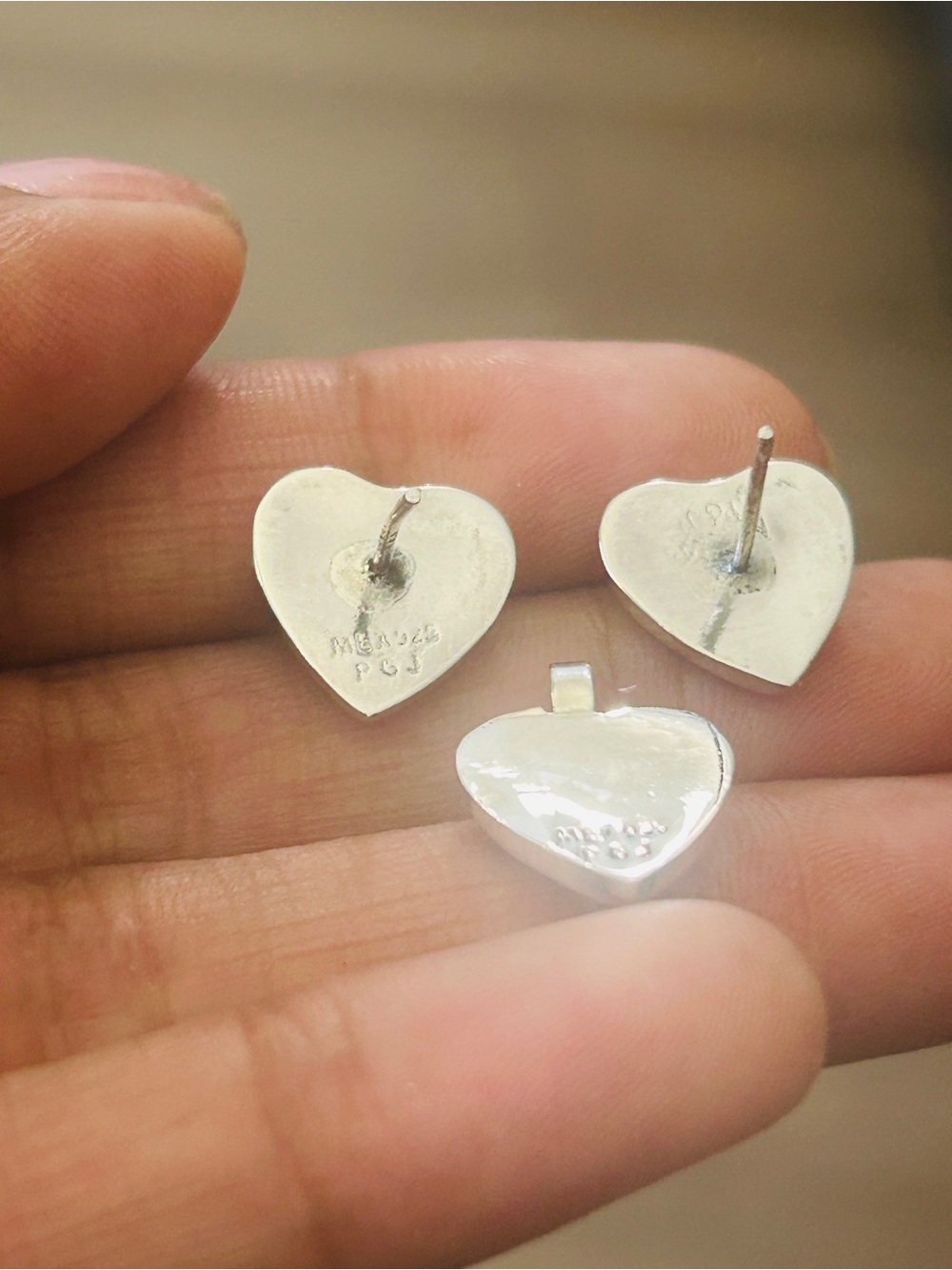 Taxco Mexico .925 Sterling Silver Heart Jewelry Set – Red Stone – Aprox  1.5 CM - Picture 10 of 10